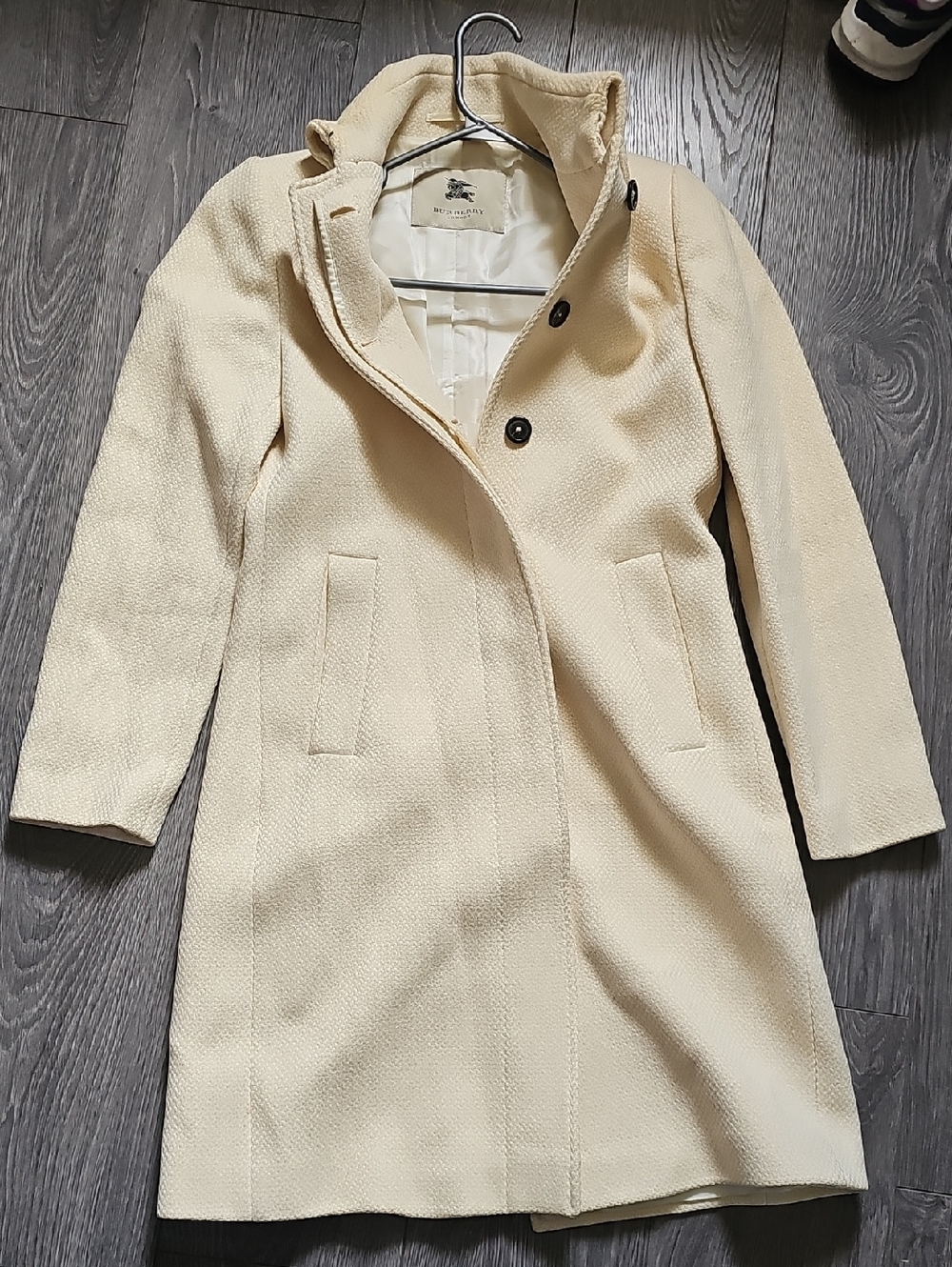 Burberry Cream Textured Wool-Blend Trench Coat